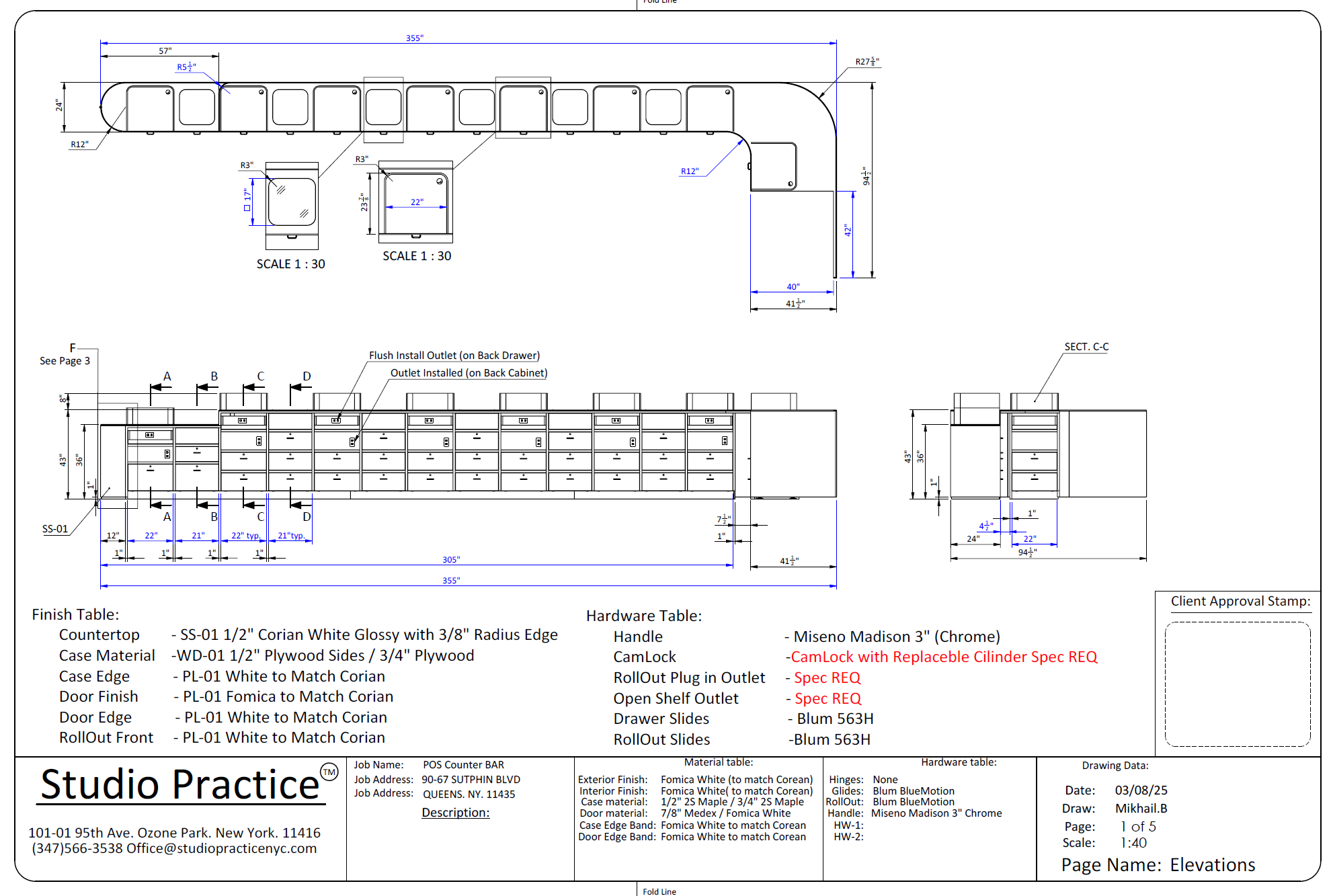 POS Counter Bar — Commercial Millwork Shop Drawings
